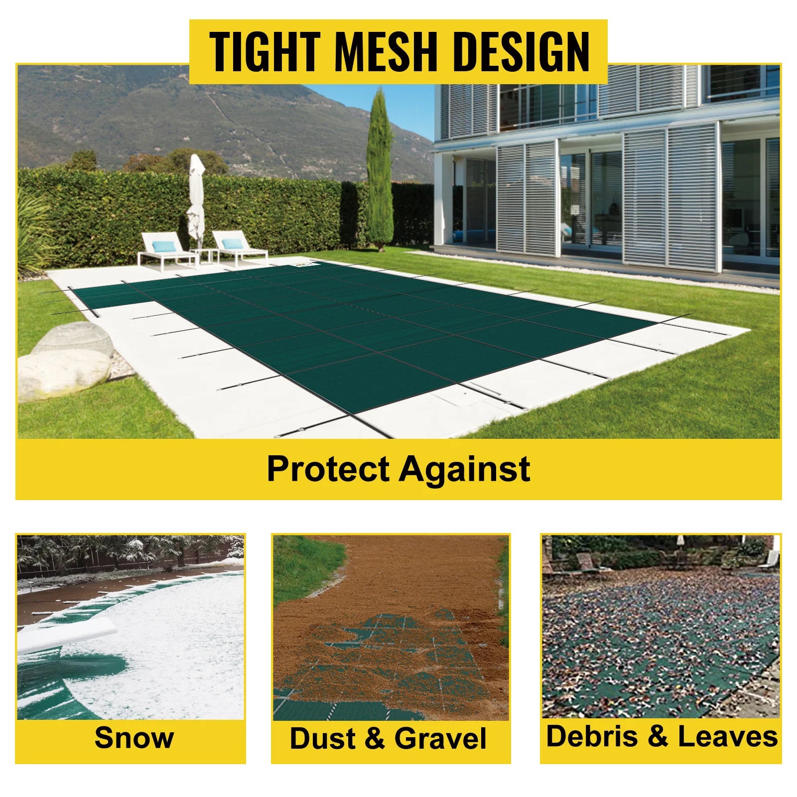 Inground Pool Safety Cover with Mesh Drain & Secure Anchors