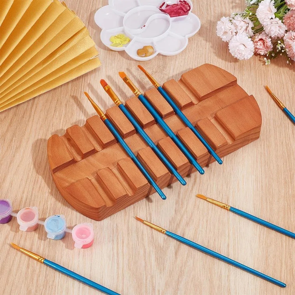 Дървена поставка за четки за рисуване с седем отделения