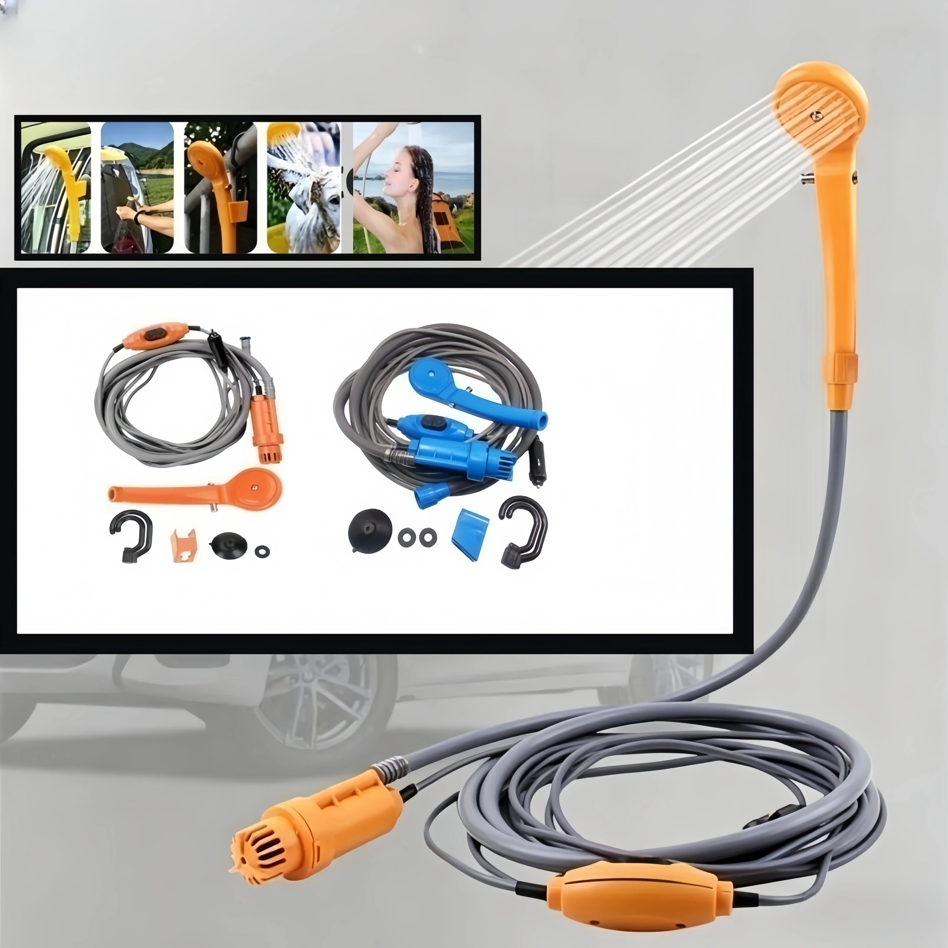 12V Car Shower Kit Portable High Pressure Water Cleaner with Cigarette Lighter Plug Outdoor Camping Wash Tool