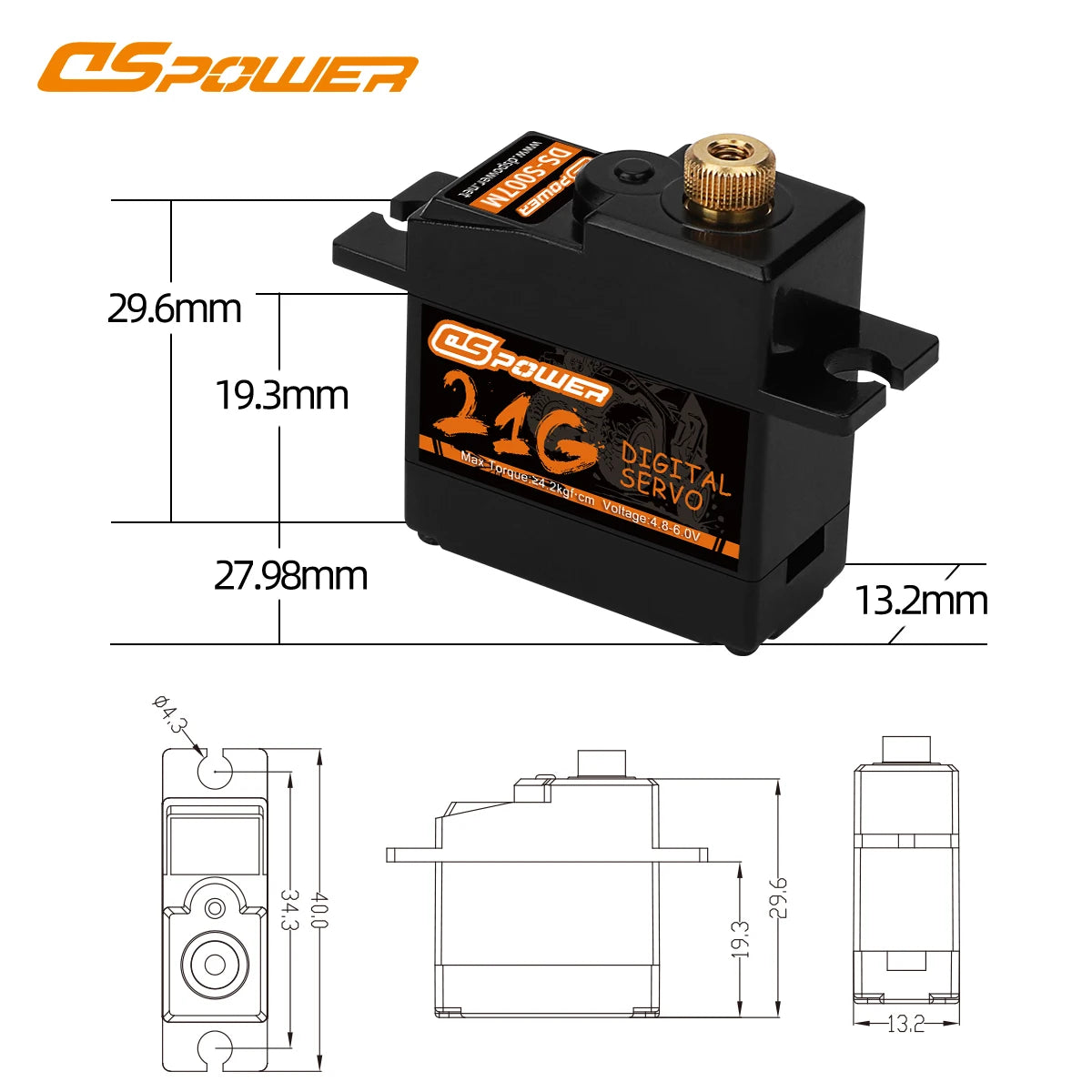 Servo numérique DSPOWER S007M de 21 g pour RC, 4,2 kg·cm
