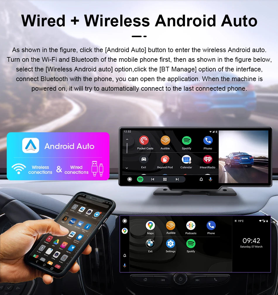 Wireless CarPlay Screen with 4K Dash Cam and GPS