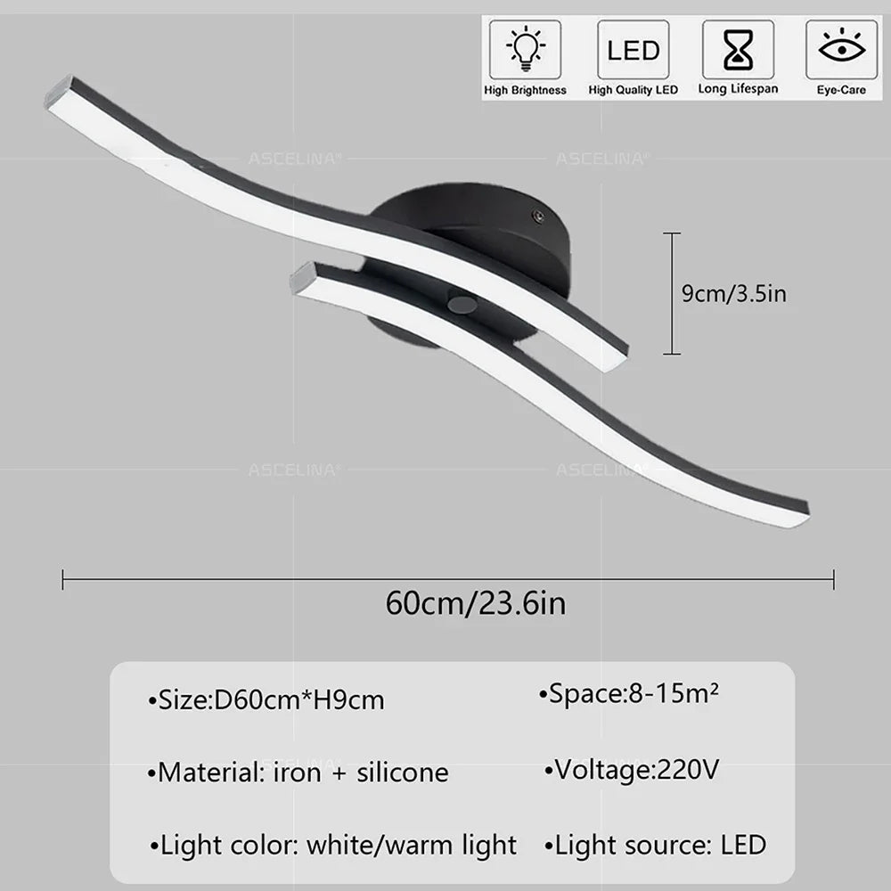 Black Wave-Style LED Ceiling Light, Cool White