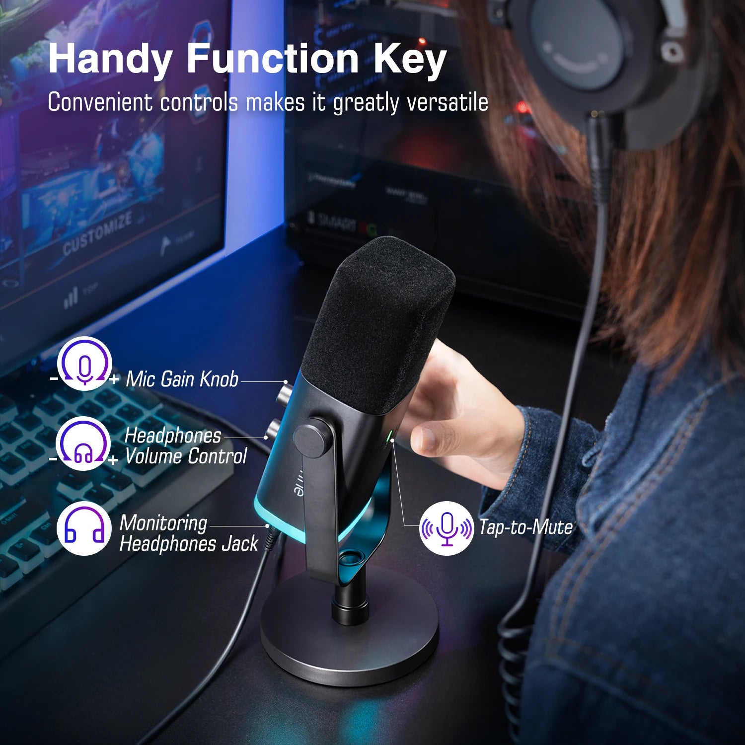 FIFINE USB/XLR Dynamic Microphone with Touch Mute and RGB