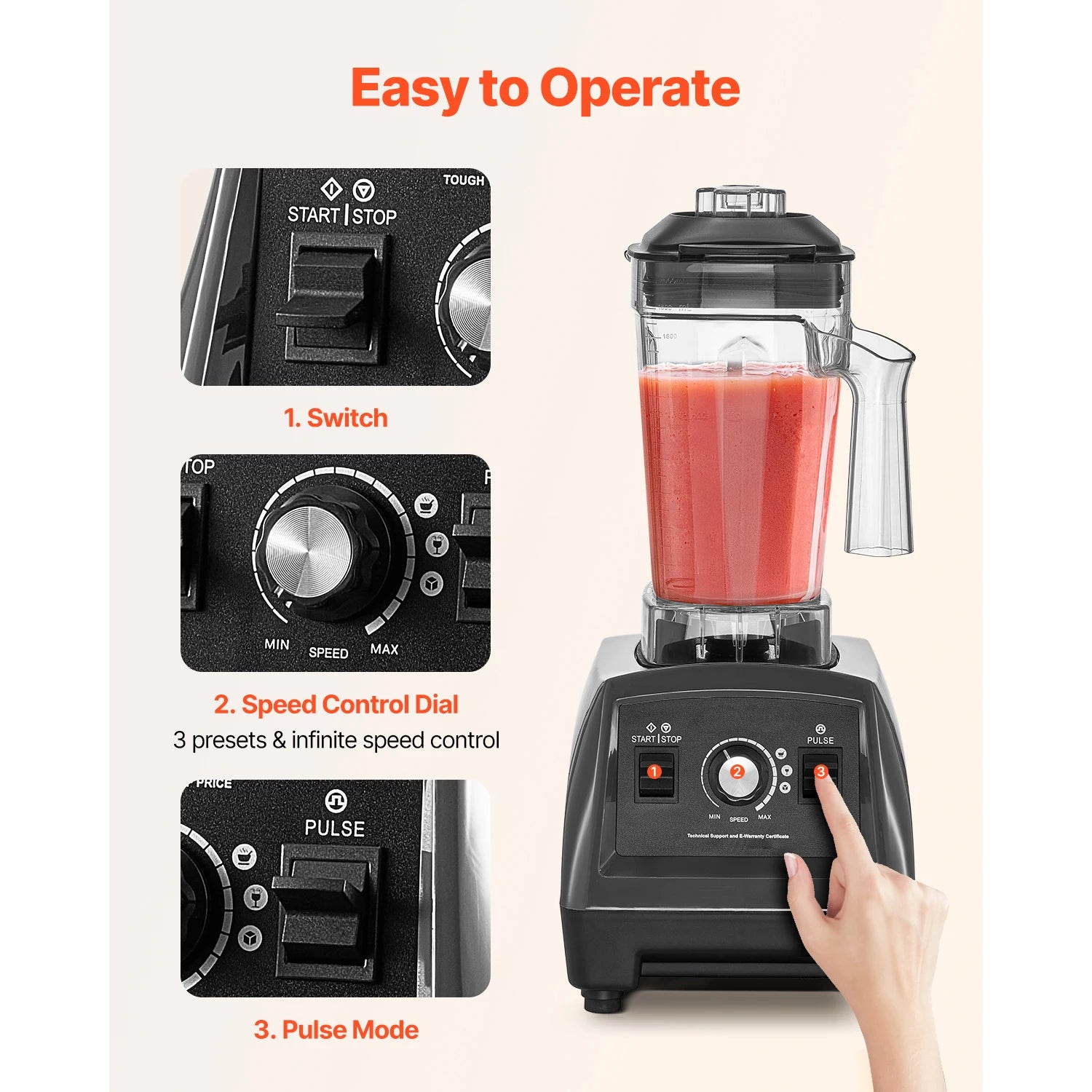 1400W High-Speed Blender with 61 oz Capacity for Smooth Blends