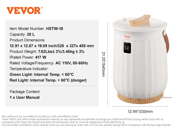 Calentador de Toallas Grande de 20L con Temporizador, Pantalla LED y Bloqueo para Niños