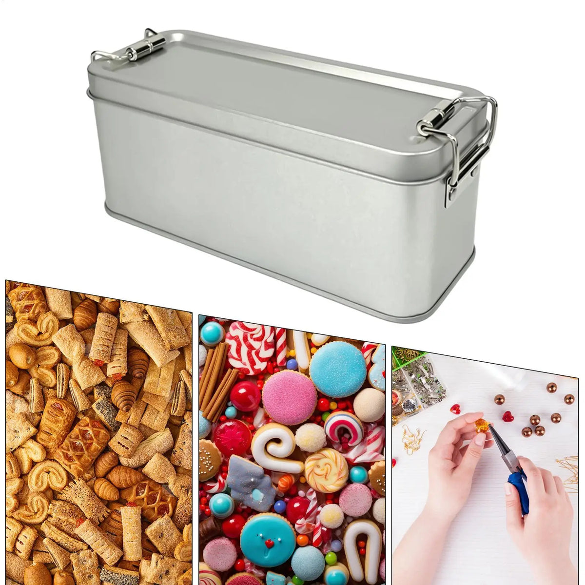 Rectangular Tinplate Box with Buckle Lid for Sweets and Herbs