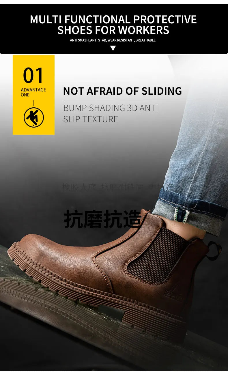 Men Lerther Work Boots Indestructible Safety Shoes Men Steel Toe Puncture-Proof Work Sneakers Male Work Shoes