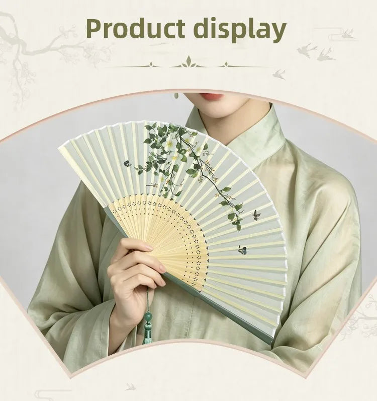 Traditional-Style Bamboo Folding Fan, 21cm