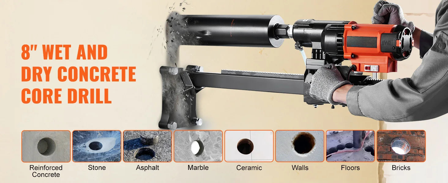 8-Inch Wet & Dry Diamond Core Drill Machine 750RPM Rig Stand