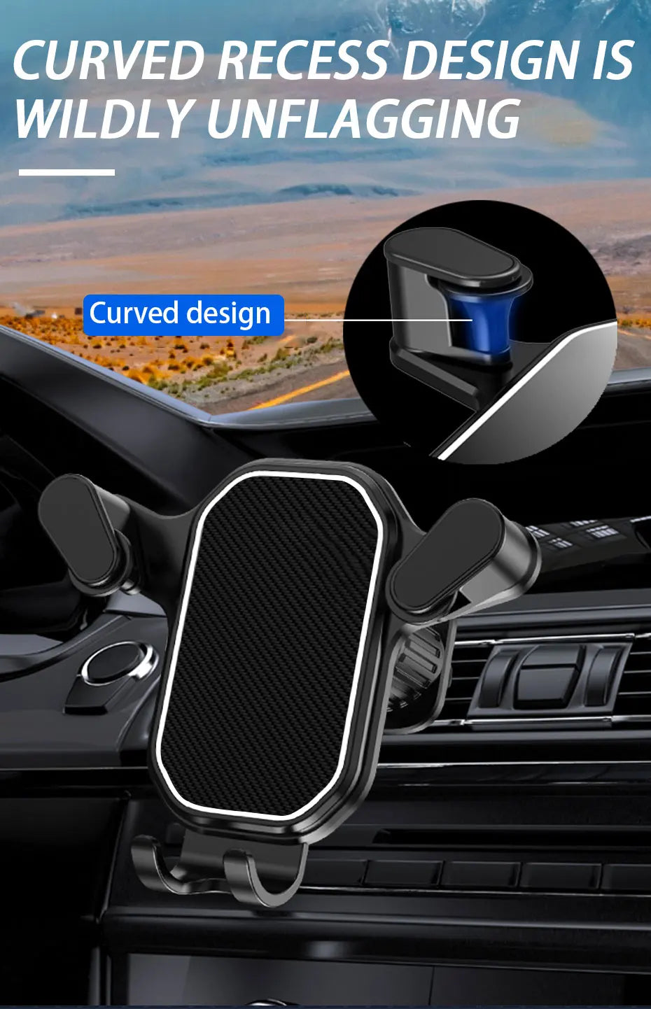 SEAMETAL Car Air Vent Phone Holder Gravity Lock Hook Phone Mount One-Hand Operation Universal Smartphone Support 360 Rotation