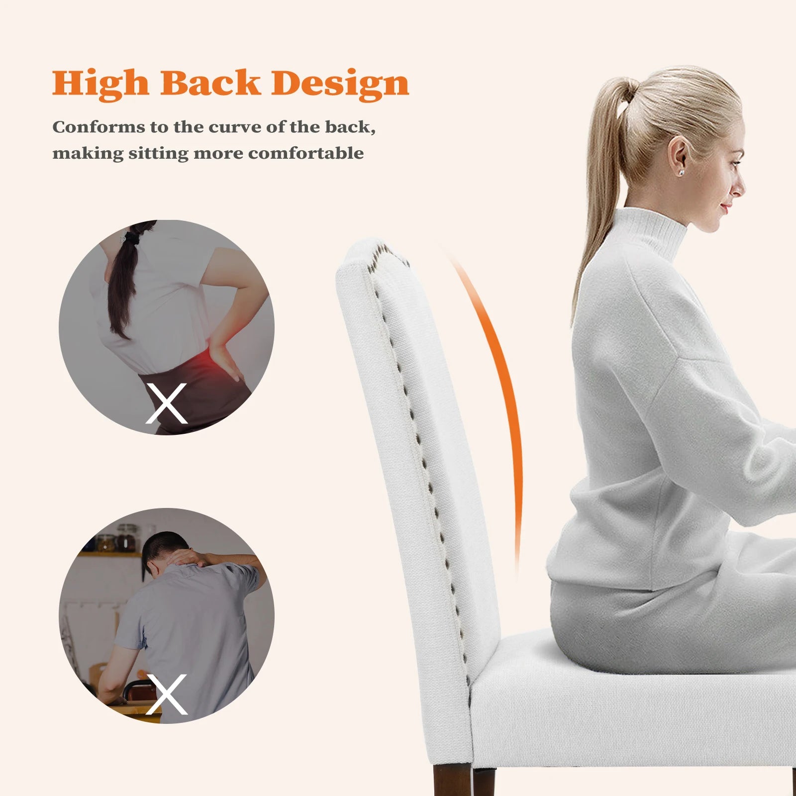 Upholstered Dining Chairs Set of 2 with Padded Backrest Cushion