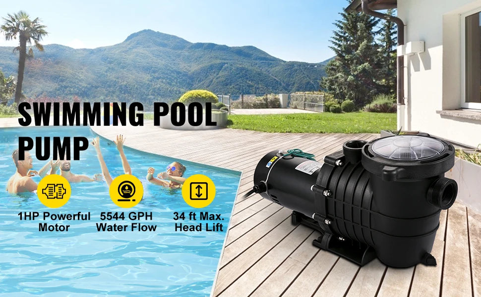 SucceBuy Swimming Pool Pump 110V/220V 5544GPH Powerful Self-priming for In/Above Ground Pool Water Circulation Strainer Basket