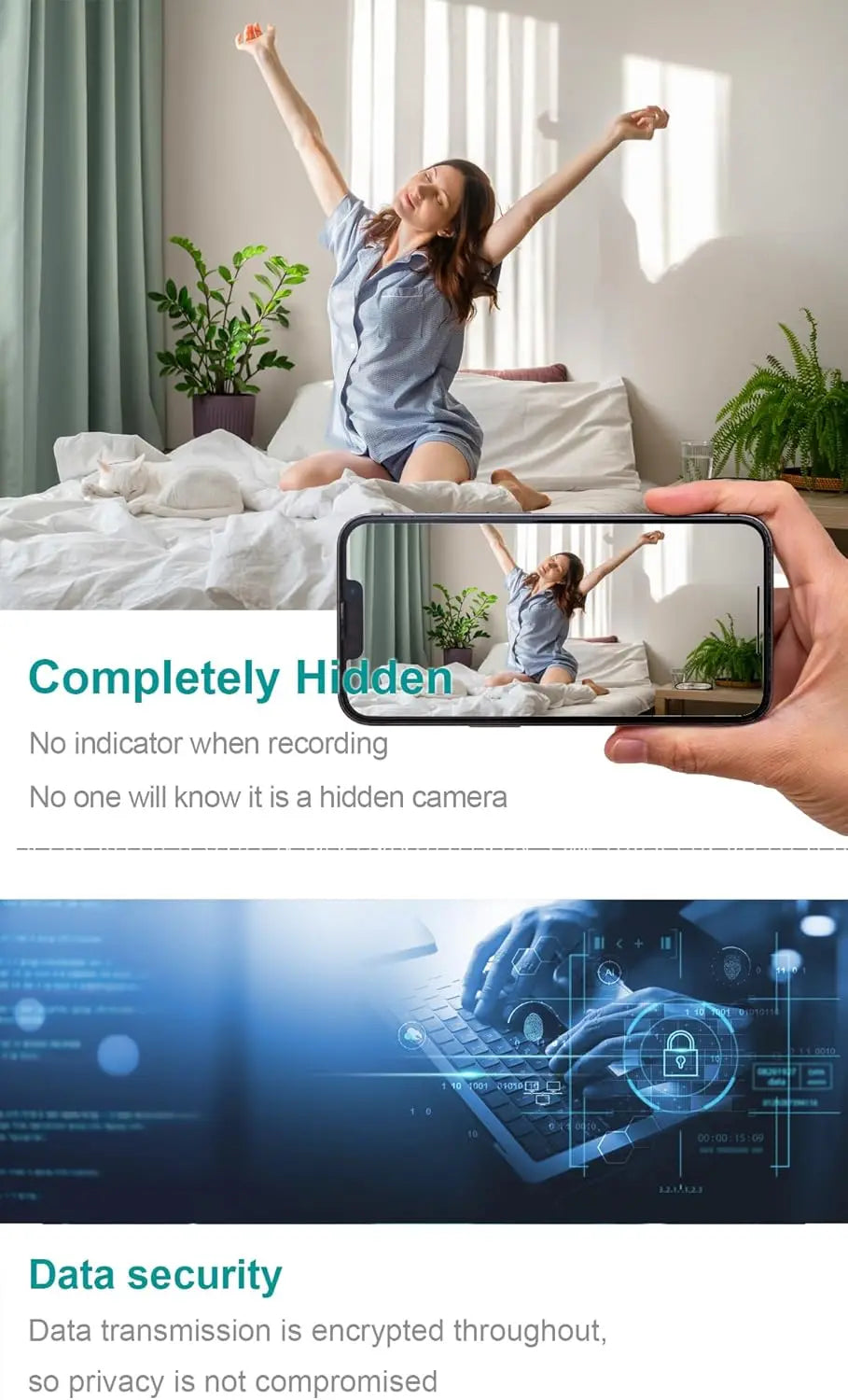 160° Wide Angle 4K HD Charger Camera with Motion Detection, App Remote Control and 24/7 continuou.