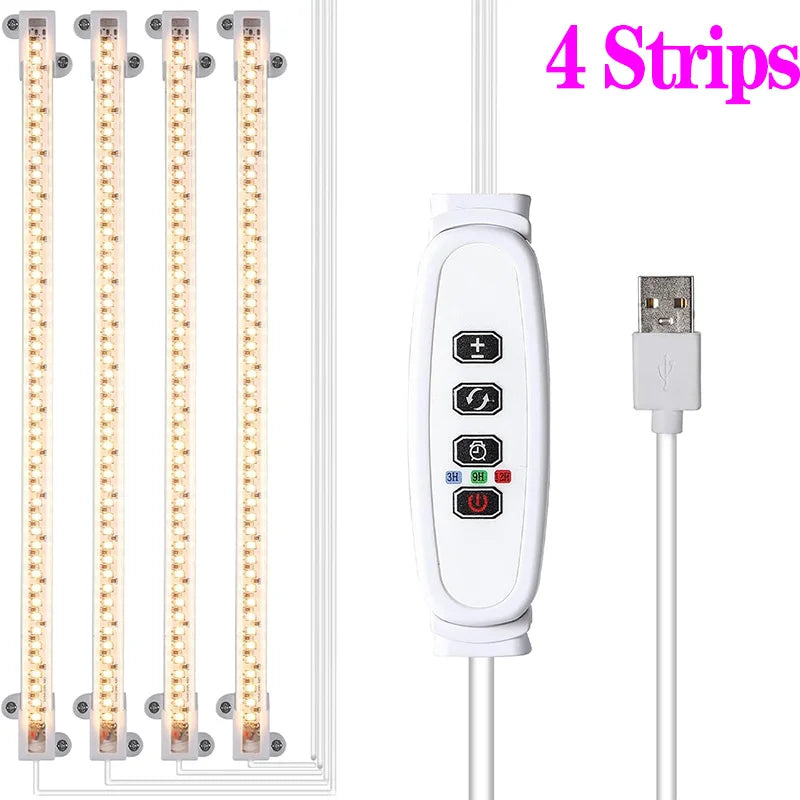 Fitas de luz USB para plantas com temporizador, 1–4 fitas