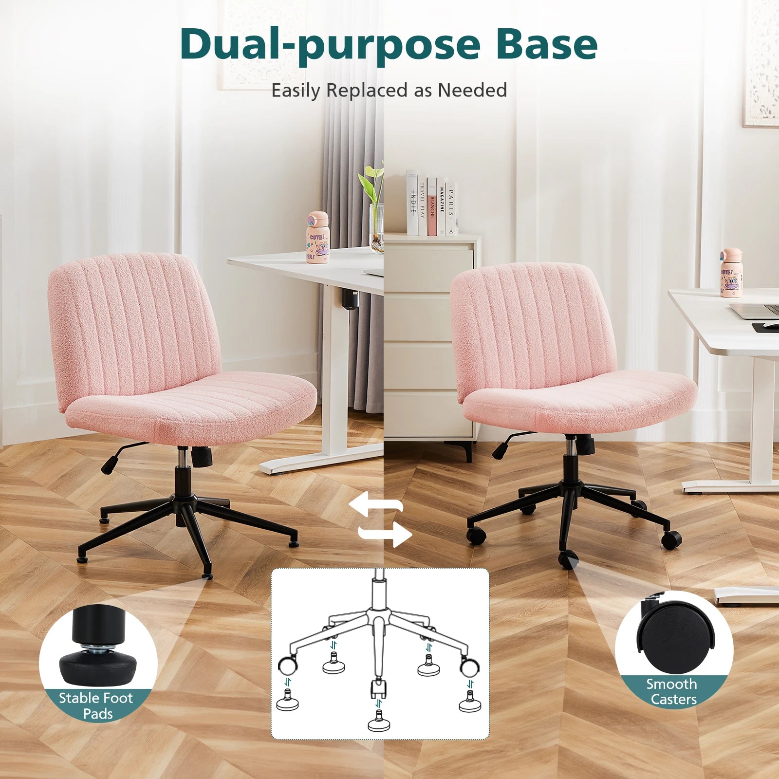 Wide Cross Legged Office Chair Armless Swivel Adjustable Desk Chair