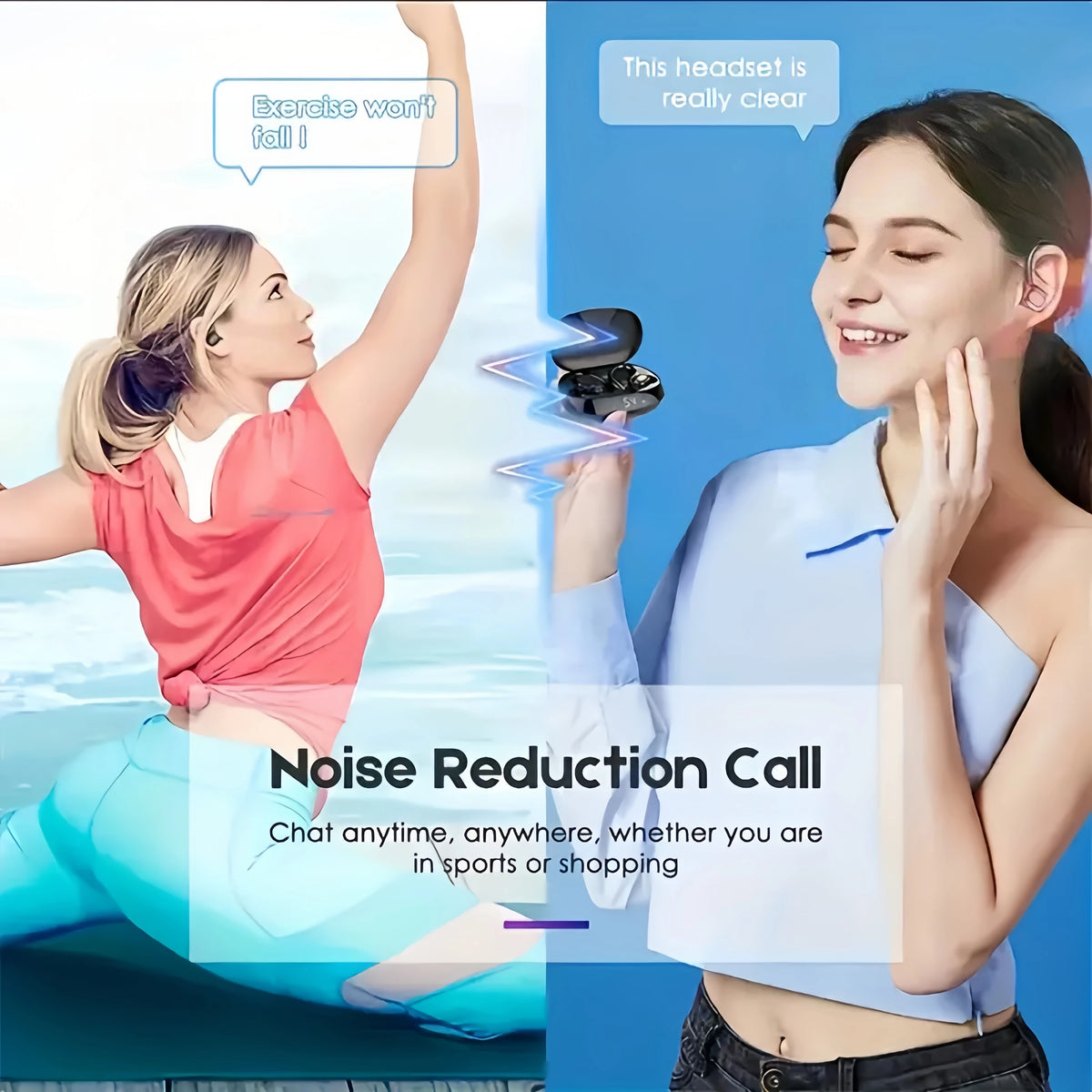 Black Wireless Ear-Clip Earbuds with Microphone