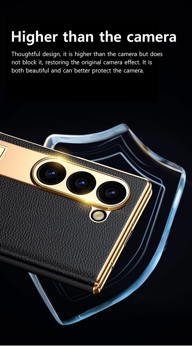 Äkta läderfodral med magnetisk gångjärnsställning för Samsung Galaxy Z Fold