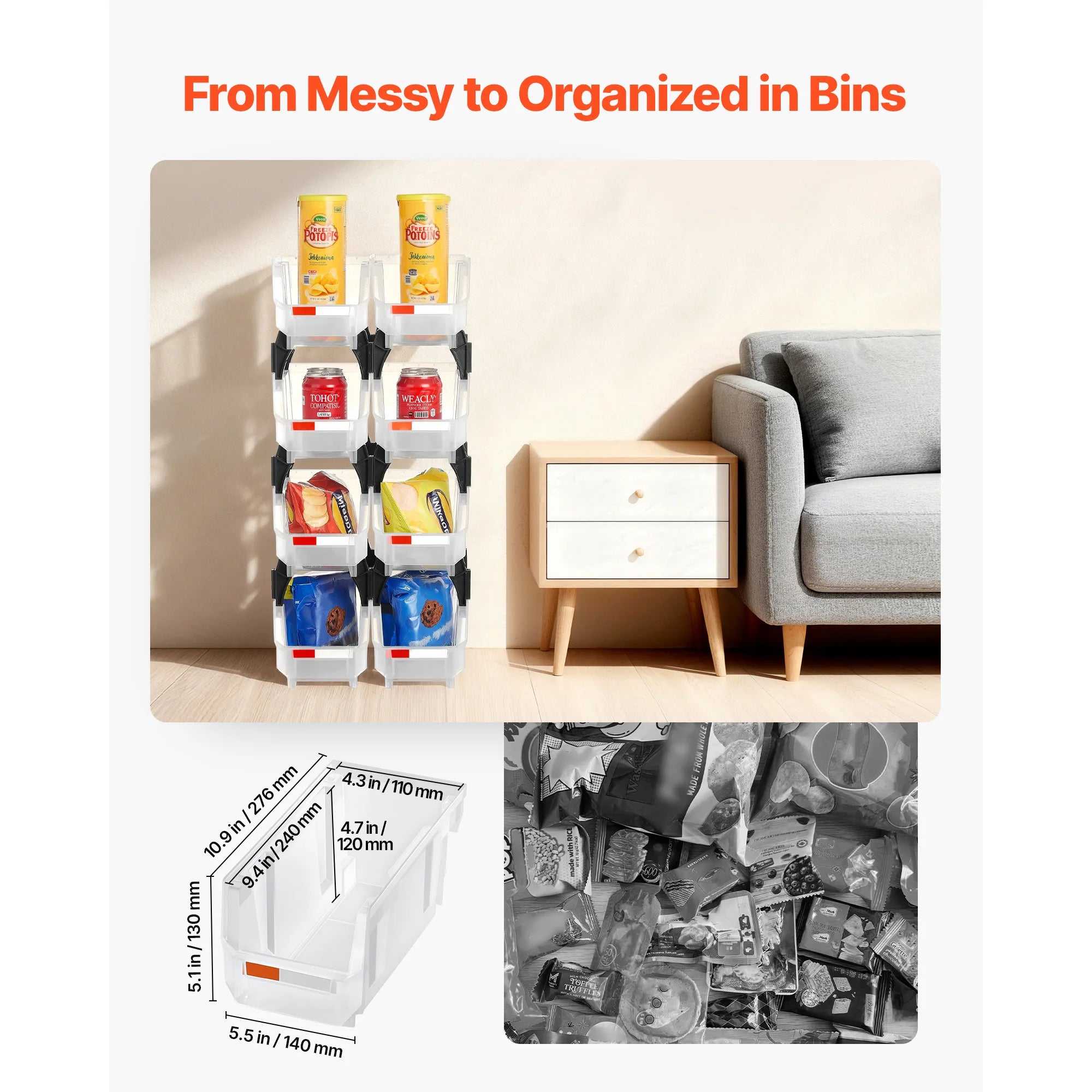 8 Pack Stackable Storage Bins with Front Access Organizer Boxes