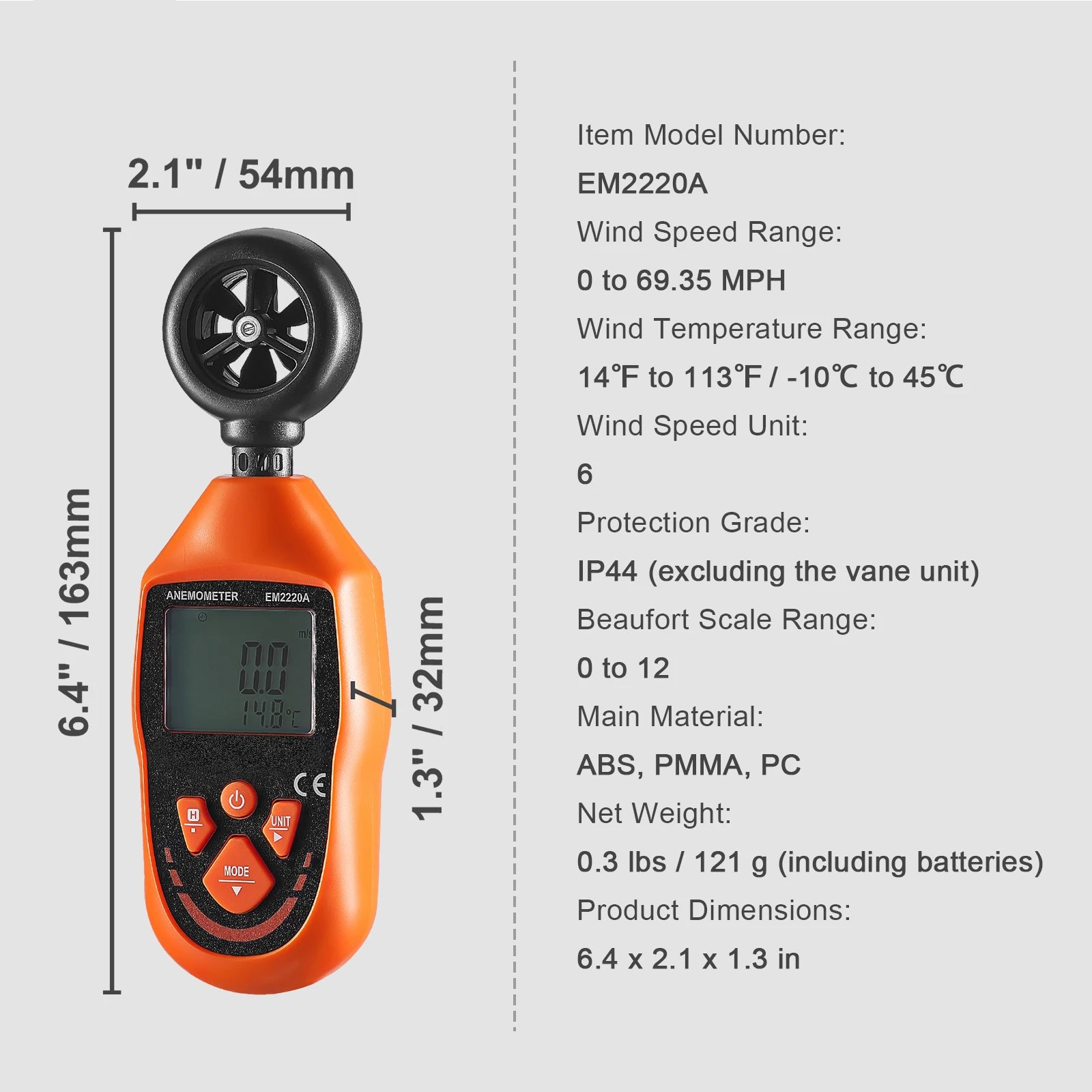 Handheld Digital Anemometer Wind Speed Meter with LED Backlight