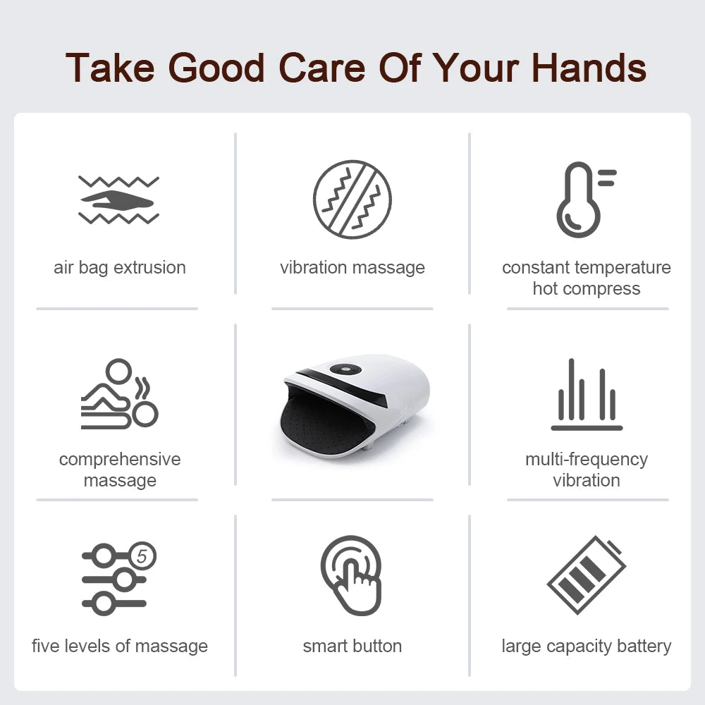 Wireless Electric Hand Massager Air Compression 3 Level Hot Compress Palm Acupoint Massager Help Finger Numbness Hand Massage