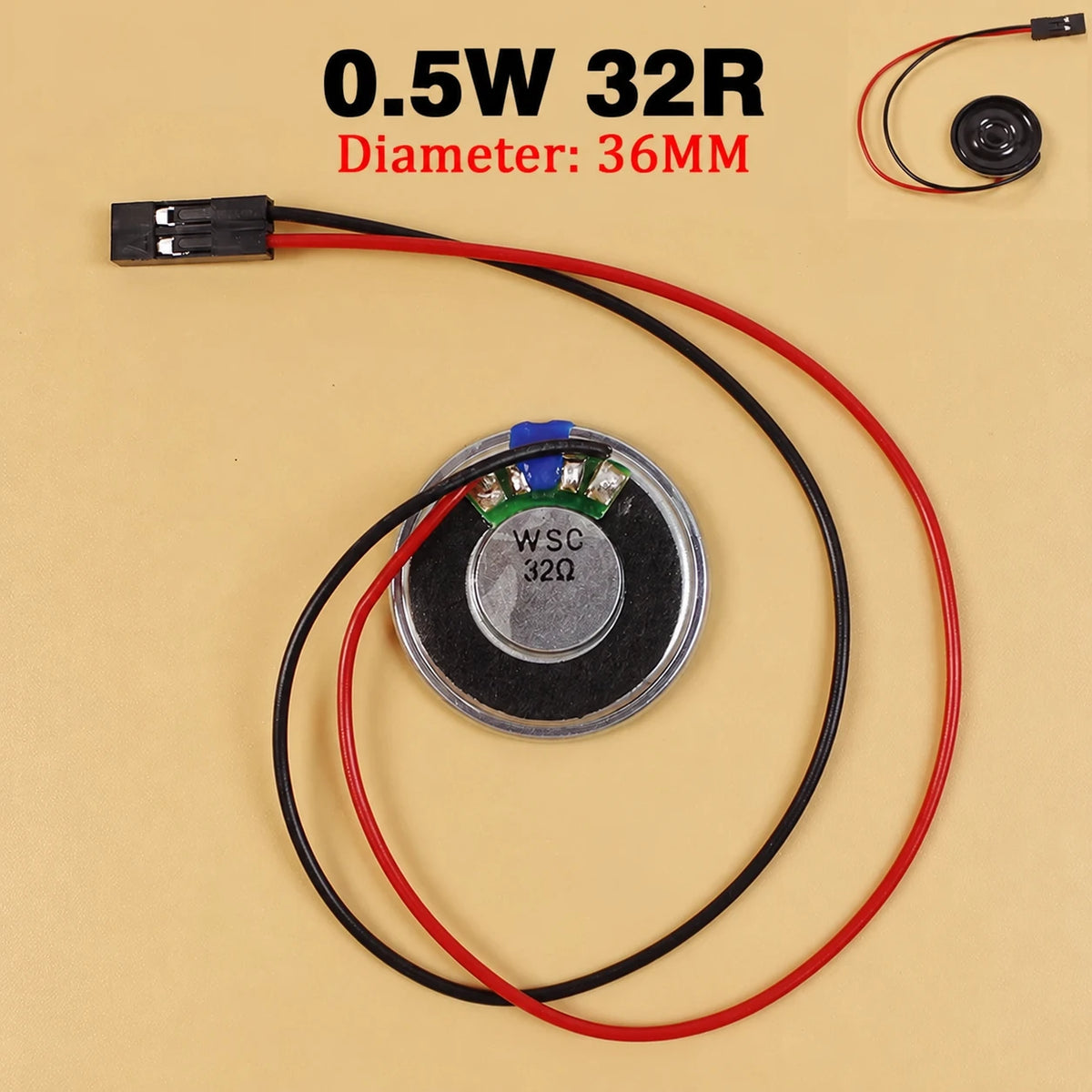 32 Ohm 0.5 W Mini Speaker, Size and Wiring Options