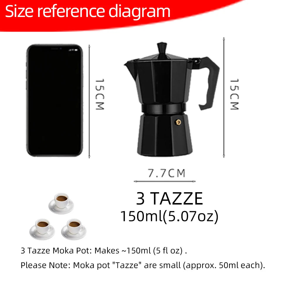 Stovetop Moka Pot in 3 or 6 Cup Sizes, Aluminium