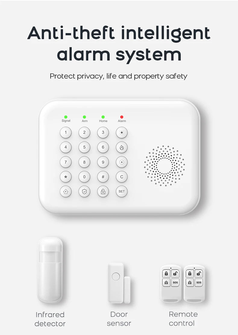 PGST 4G WiFi Home Burglar Anti Theft Security Alarm Complete Kit Works with Tuya Works with Smart Life Smart App Remote Control Wireless Sensor Combination Standby Power Backup Alarm System Apartment Villa Store Warehouse Eur