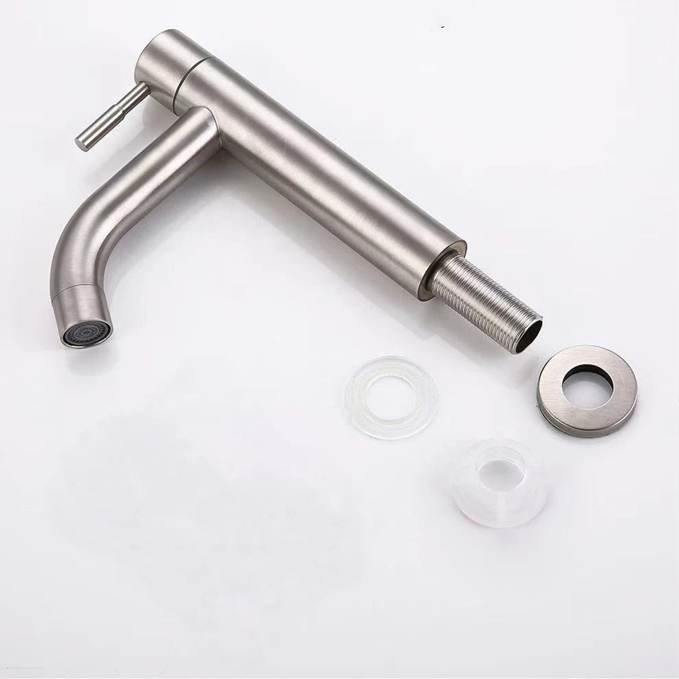 Stainless Steel Single Cold Water Tap Black Basin Fauct Silver Deck Mounted Lengthening and Raising Basin Sink Tap