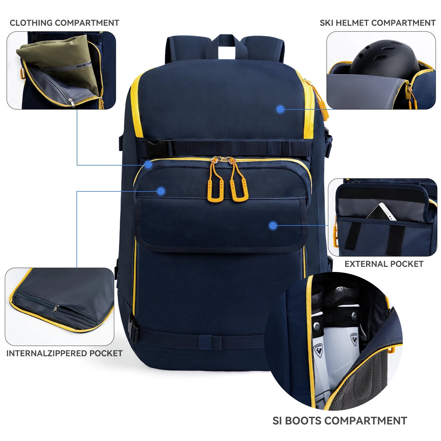 50L Ski Boot Bag Backpack for Ski Gear and Travel