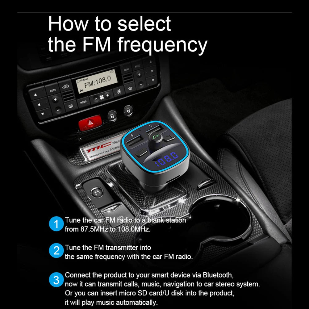 Car Bluetooth 5.0 FM Transmitter with Dual USB Charging
