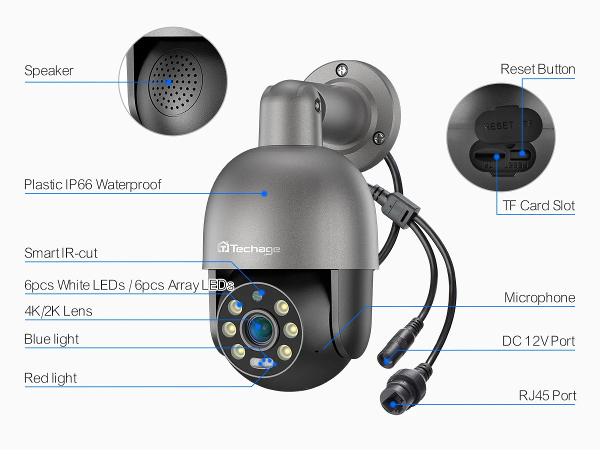 Caméra de surveillance PTZ PoE IP 8M avec détection humaine