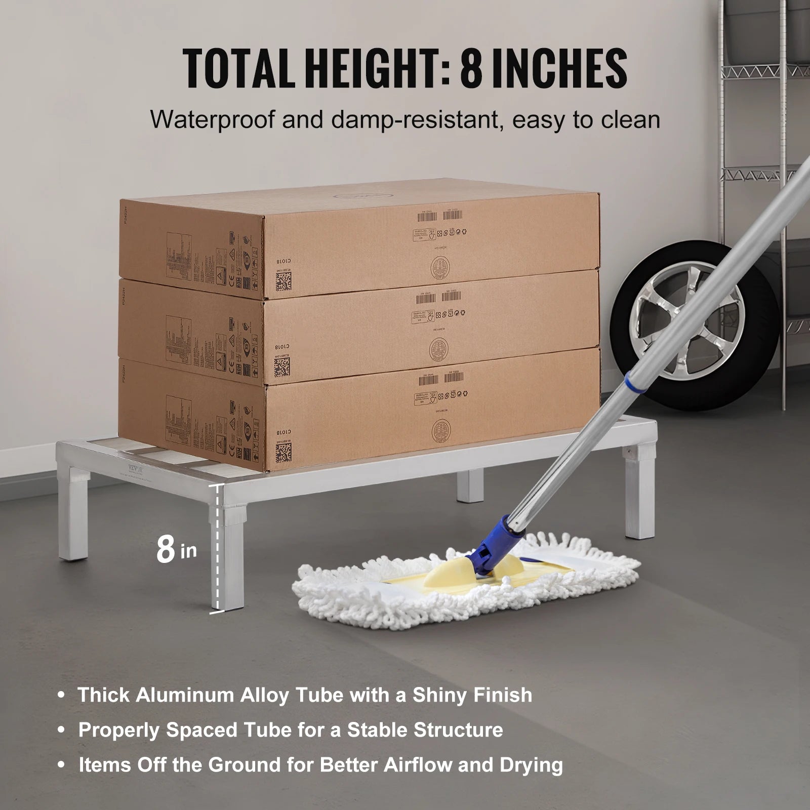 Ράφι Αλουμινίου για Αποθήκευση Βάρους 1800 lb, 8" Ύψος από το Δάπεδο