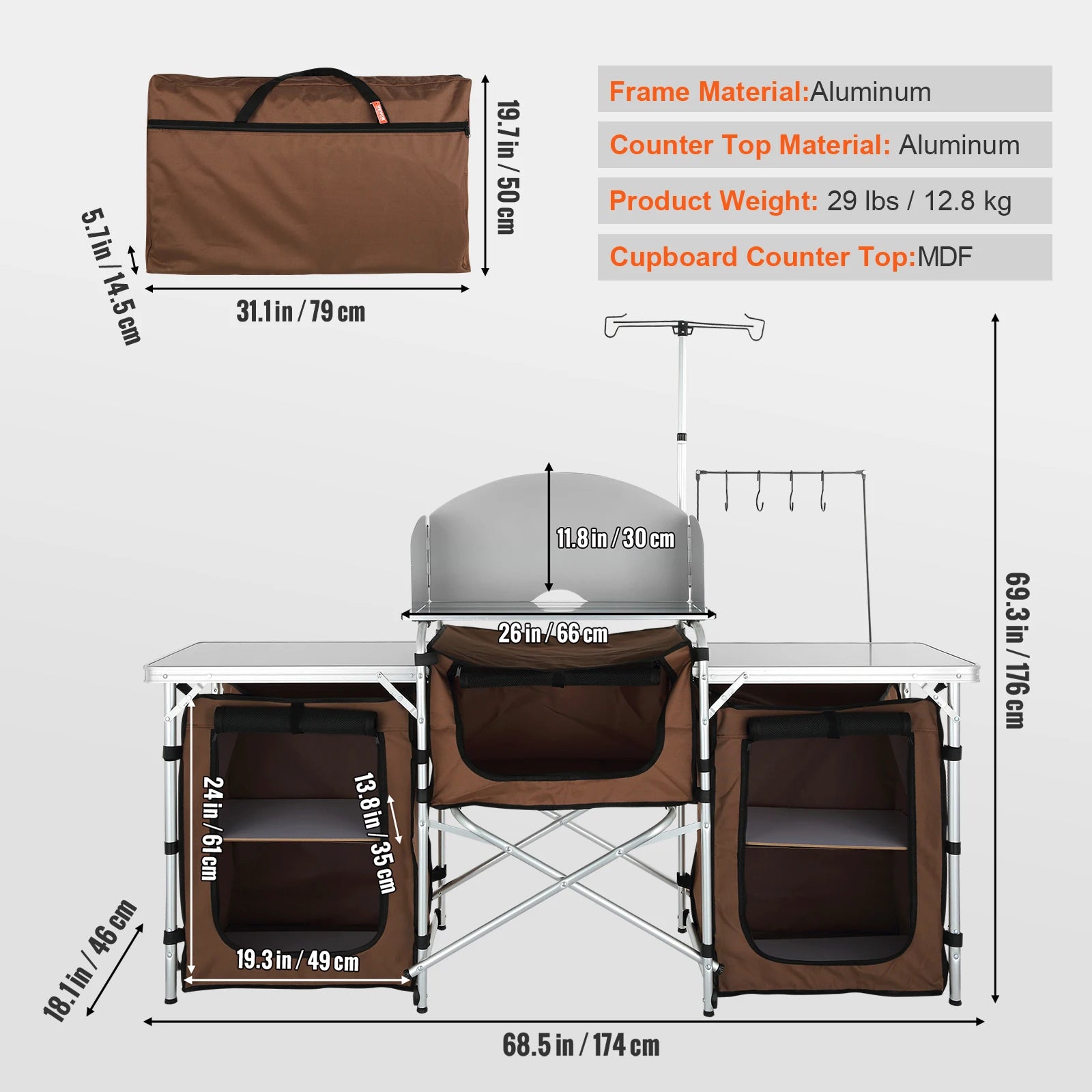 Table/étagère de camping SuccéBuy pliable pour cuisine : table de rangement de cuisson, support en aluminium en forme d’X pour barbecue, pique-nique et jardin