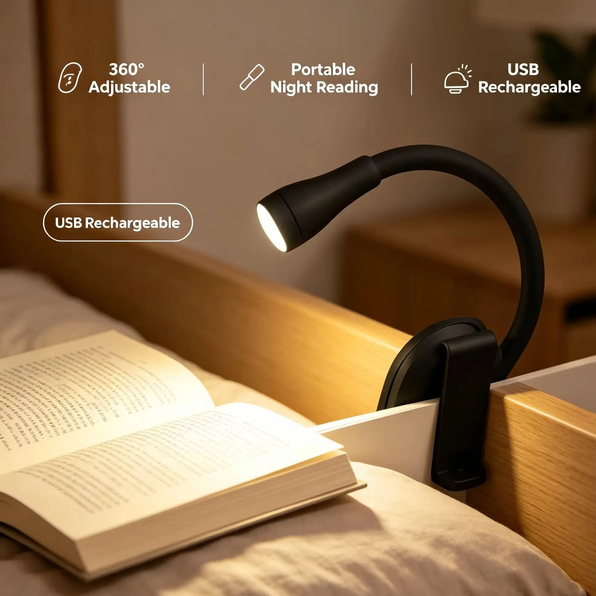 Lampe de lecture LED rechargeable avec trois températures de couleur