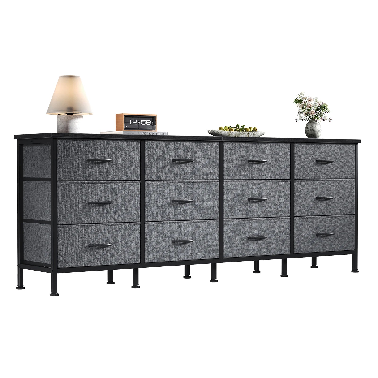 12 Drawer Fabric Storage Cabinet TV Stand with Wood Top