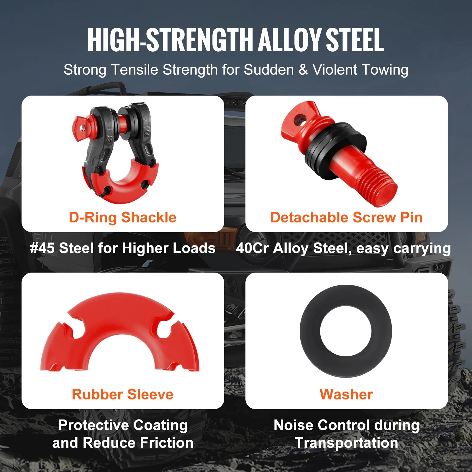 3/4" D-Ring Shackle Set with 7/8" Pin for Off-Road Recovery (2pcs)