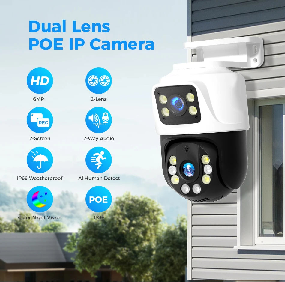 Dual Lens 3MP+3MP POE IP PTZ Security Camera