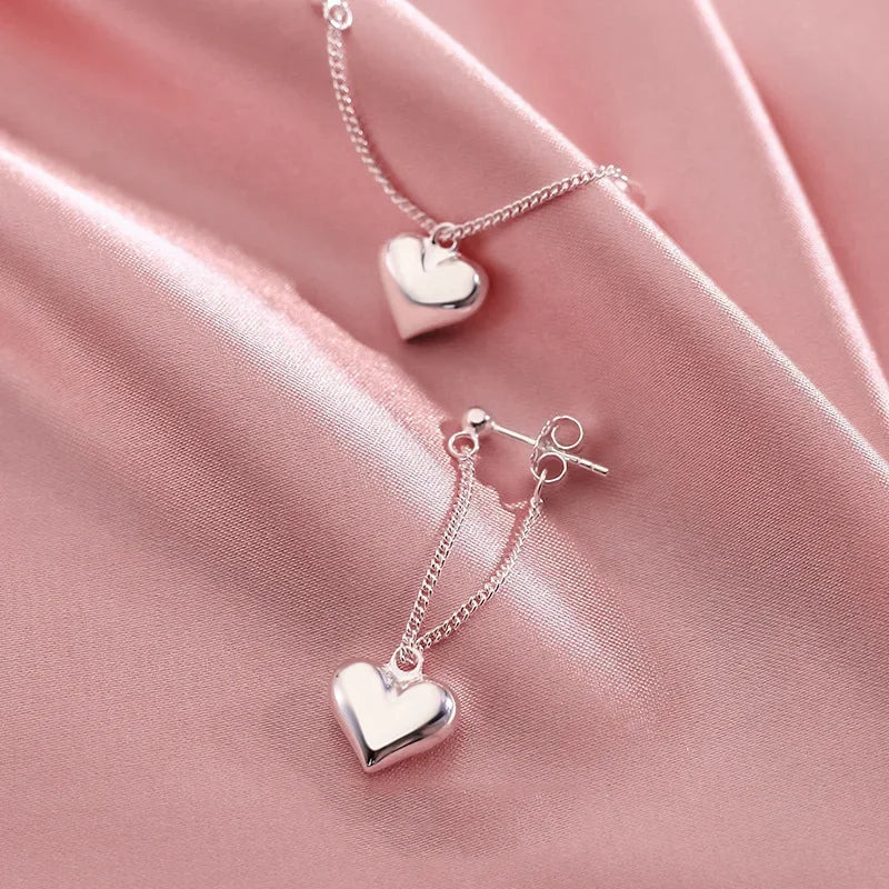925 Sterling Silver Heart Chain Earrings for Women