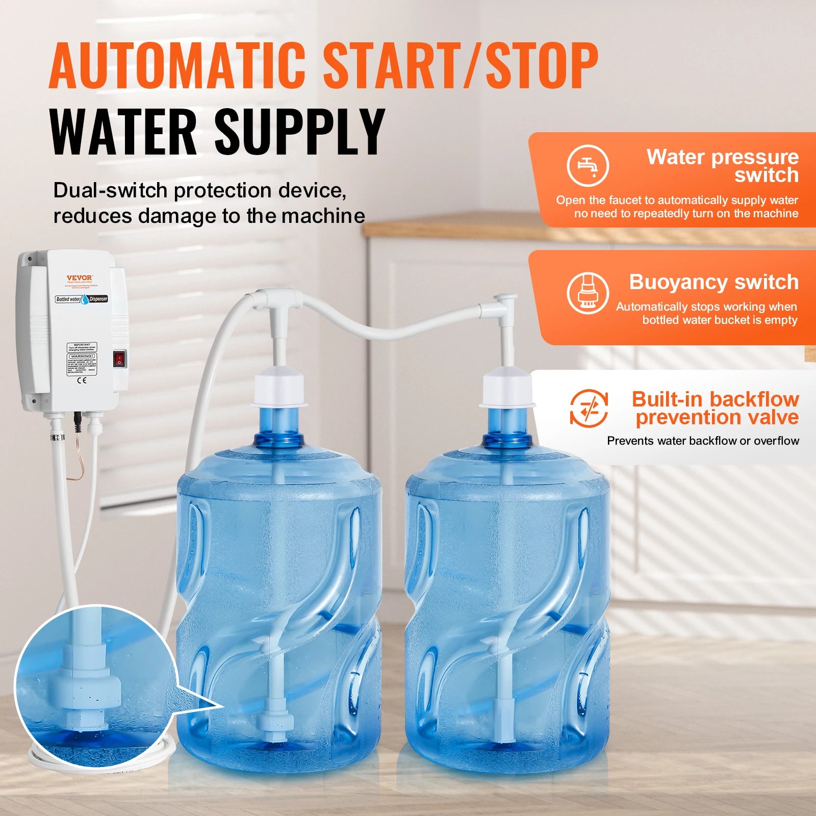 Dual 5-Gallon Bottled Water Pump System with Automatic Pressure Control