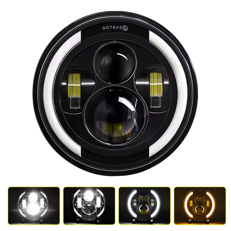 7 Inch LED Headlight Halo Ring with Hi/Lo Beam, Angel Eyes DRL and Amber Turn Signal