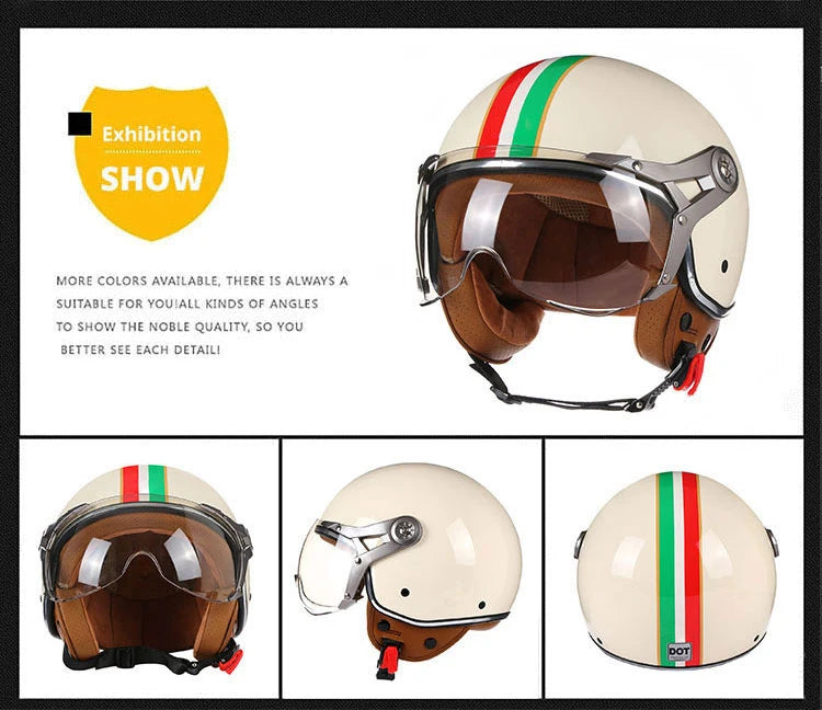 Vintage TT&COCASCOS Motorcycle Helmet Jet with Visor Motorbike Riding 3/4 Open Half Helmet Retro Scooter Capacete Moto