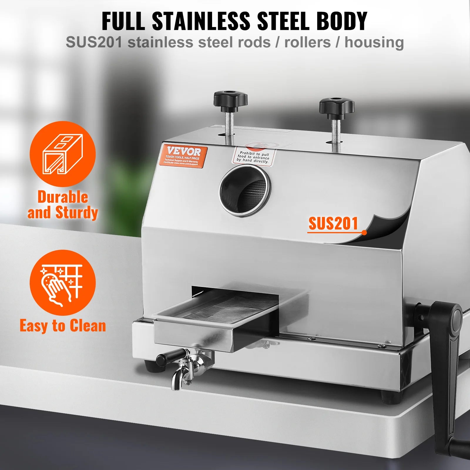 Commercial Sugar Cane Juicer 110LBS/H Manual 3-Roller Press