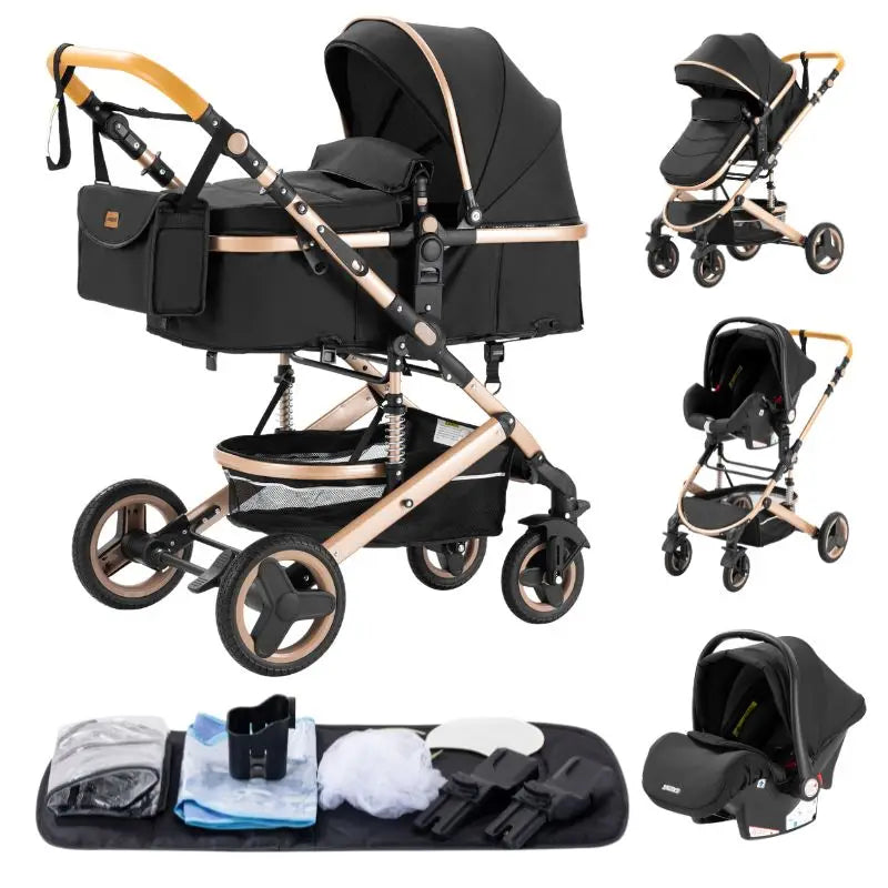 Luxury Baby Stroller 3 in1 Portable Travel Baby Carriage Fold Pram High Landscape Aluminum Frame Newborn Infant Stroller