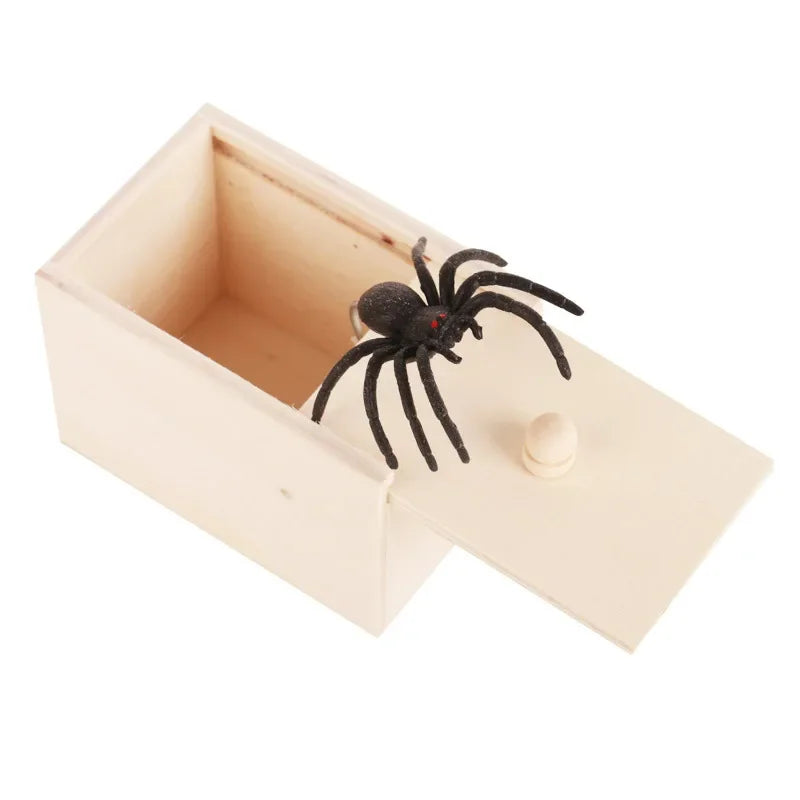 1PCS Trick Spider Funny Scare Box Wooden Hidden Box Quality Prank Wooden Scare Box Fun Game Prank Trick Friend Office Toys