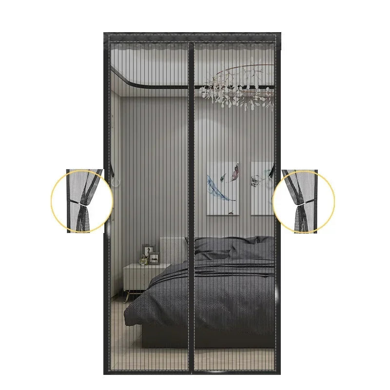 Heavy Duty Magnetic Screen Door Mesh Curtain Mosquito Net Bug Hands Free Partition Mute Striped Door Curtain Bedroom Ventilation
