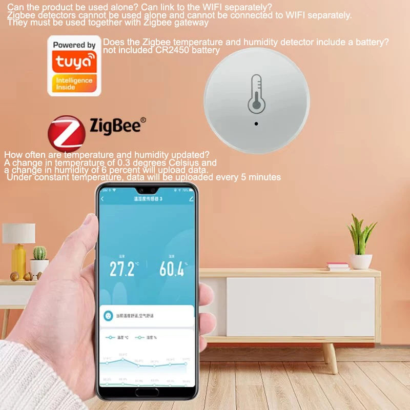 Tuya Zigbee Temperature And Humidity Sensor Voice Control Intelligent Home Hygrometer Real-time Monitoring Voice Alexa