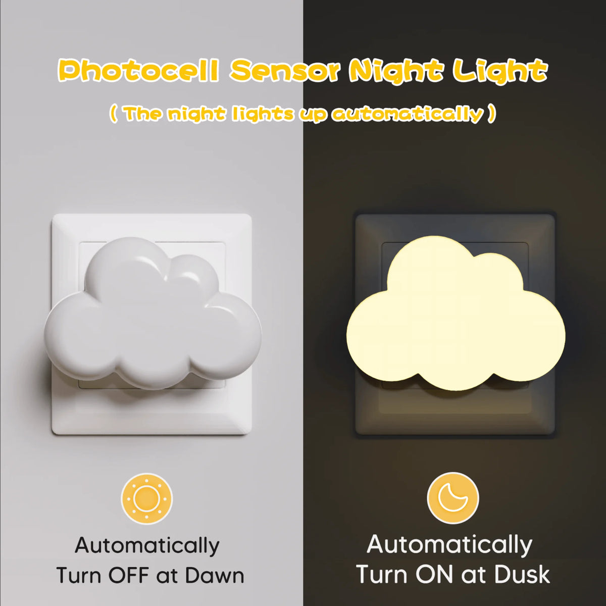 Luz de presença LED com sensor em forma de nuvem, para tomada