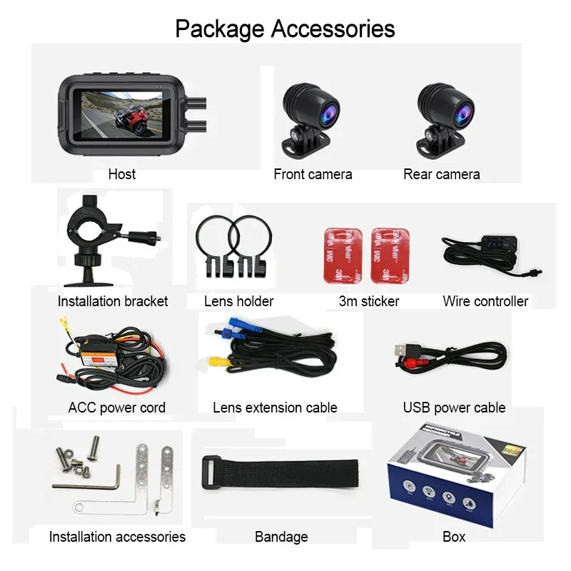 High quality HD 1080P Waterproof Mini Dual Camera Motorcycle Dash Cam DVR Camera with Wifi GPS