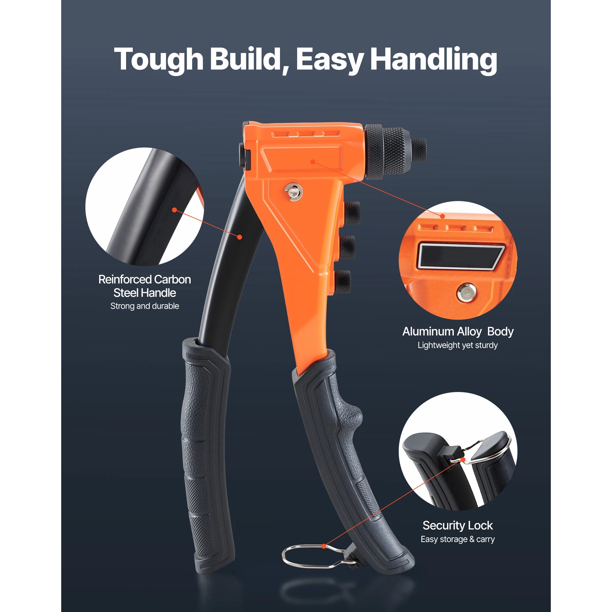 Pop Rivet Gun Kit with 200 Rivets, Interchangeable Heads & Case