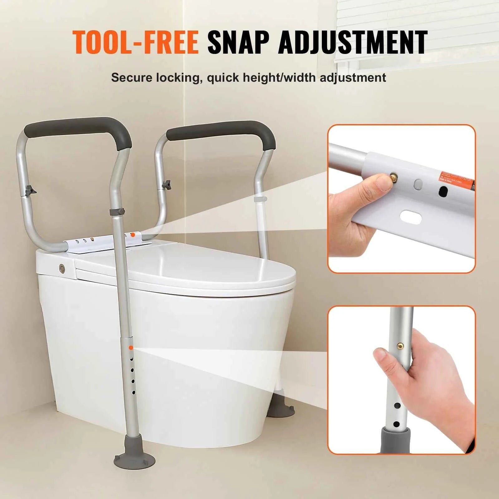 Toilet Safety Rail Adjustable Width and Height Supports 300 lbs